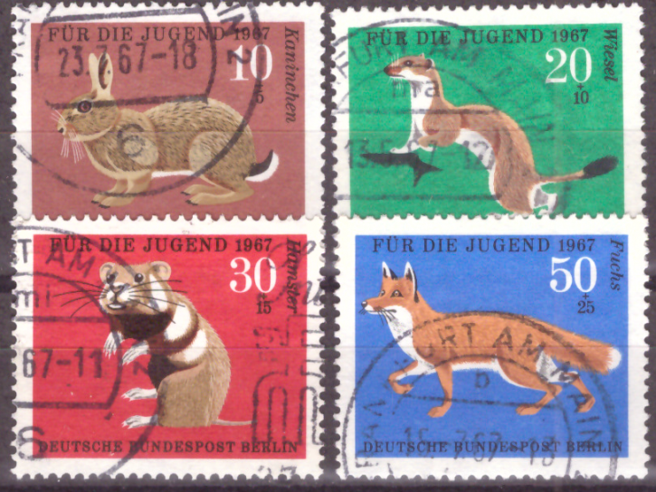 Briefmarken Berlin 1967, Mi.Nr. 299-302, Jugend: Pelztiere. Gestempelt