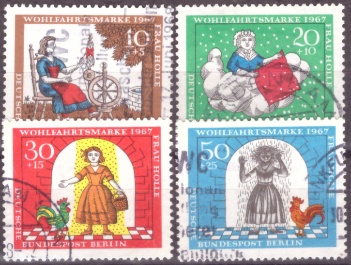 Briefmarken Berlin 1967, Mi.Nr. 310-313, Wohlfahrt: Märchen der Brüder Grimm (IV): „Frau Holle“. Gestempelt