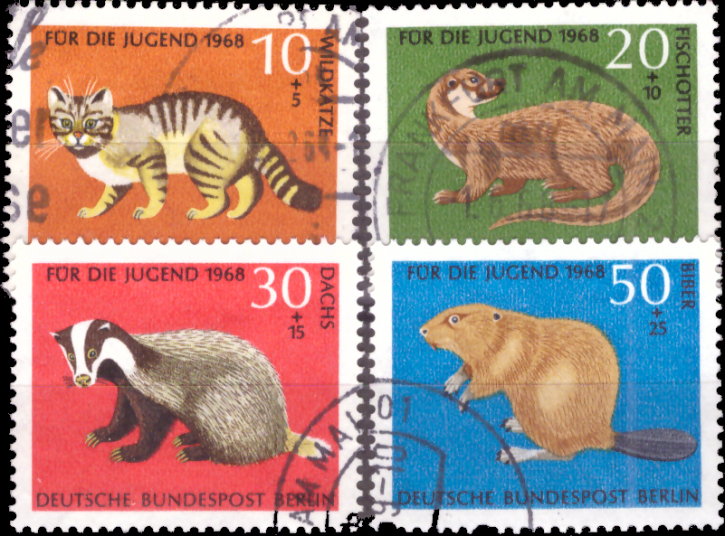 Briefmarken Berlin 1968, Mi.Nr. 316-319, Jugend: Vom Aussterben bedrohte Tiere. Gestempelt