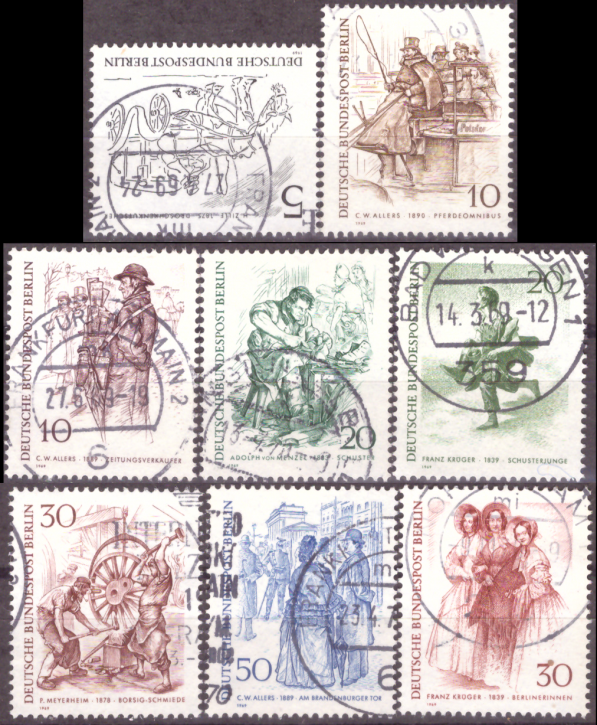 Briefmarken Berlin 1969, Mi.Nr. 330-337, Berliner des 19. Jahrhunderts. Gestempelt