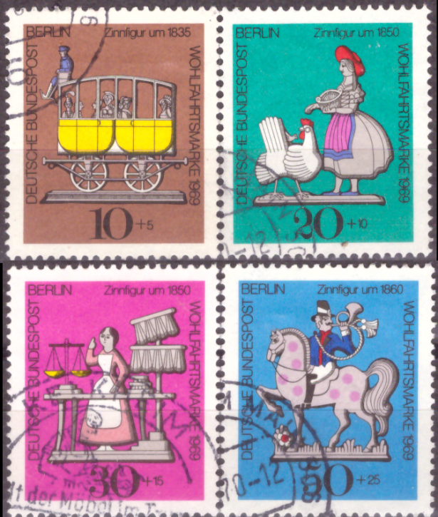 Briefmarken Berlin 1969, Mi.Nr. 348-351, Wohlfahrt: Zinnfiguren. Gestempelt