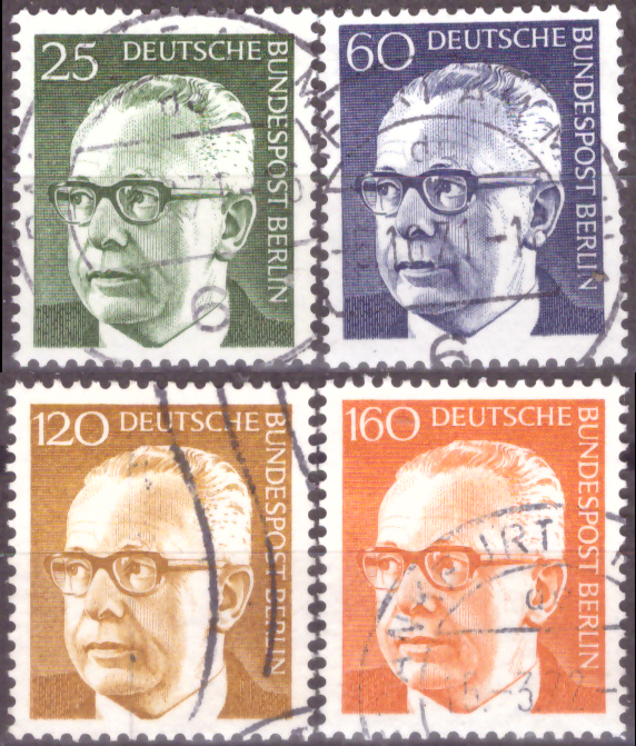 Briefmarken Berlin 1971, Mi.Nr. 393-396, Freimarken: Bundespräsident Dr. Gustav Heinemann (II). Gestempelt
