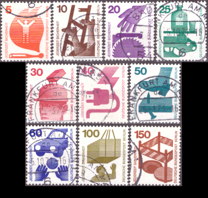 Briefmarken Berlin 1971, Mi.Nr. 402-411, Freimarken: Unfallverhütung (I).  Gestempelt