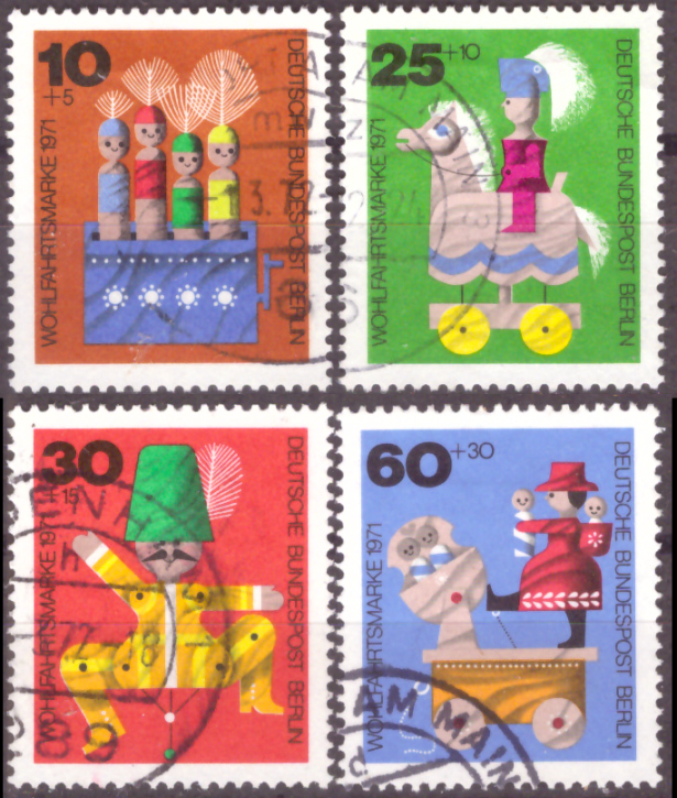 Briefmarken Berlin 1971, Mi.Nr. 412-415, Wohlfahrt: Altes Holzspielzeug.  Gestempelt