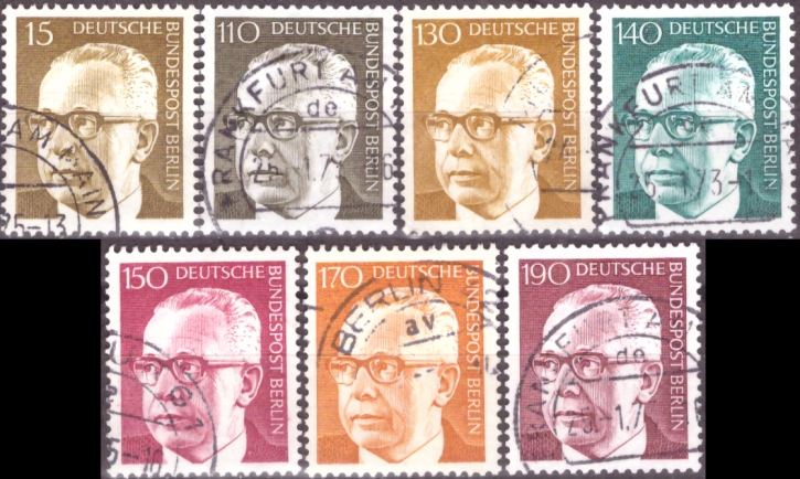 Briefmarken Berlin 1972, Mi.Nr. 427-433, Freimarken: Bundespräsident Dr. Gustav Heinemann (III). Gestempelt