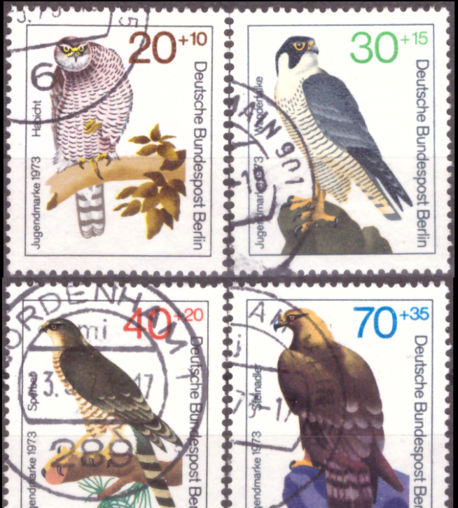 Briefmarken Berlin 1973, Mi.Nr. 442-445, Jugend: Greifvögel. Gestempelt