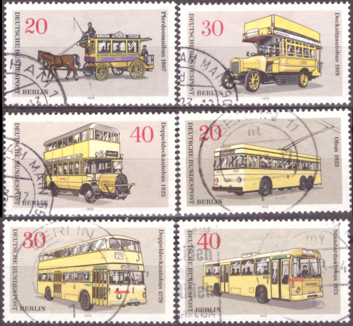 Briefmarken Berlin 1973, Mi.Nr. 446-451, Berliner Verkehrsmittel (II): Omnibusse. Gestempelt