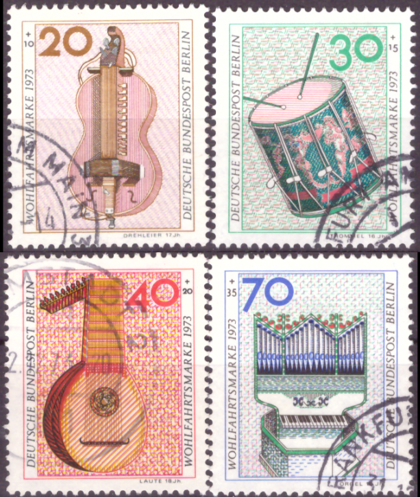 Briefmarken Berlin 1973, Mi.Nr. 459-462, Wohlfahrt: Musikinstrumente. Gestempelt