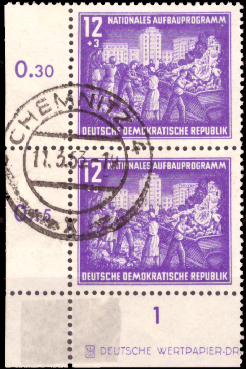 Briefmarken DDR 1952, Mi.Nr. 303 DZ (Druckereizeichen), Aufbauprogramm, Gestempelt