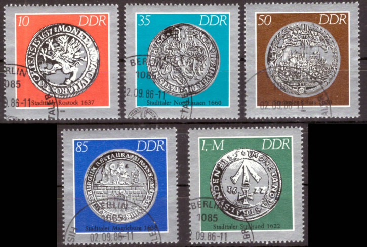 Briefmarken DDR 1986, Mi.Nr. 3040 - 3044, Historische Münzen: Städtetaler. Gestempelt