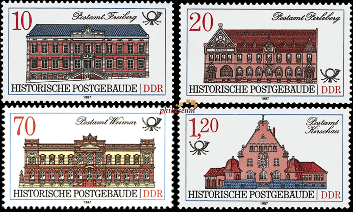 Briefmarken: DDR 1987 Mi.Nr. 3067-3070, Postgebäude. Postfrisch