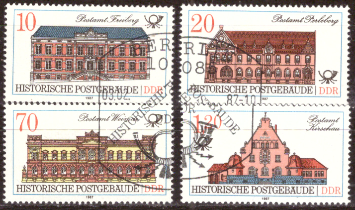Briefmarken: DDR 1987 Mi.Nr. 3067-3070, Postgebäude. Gestempelt