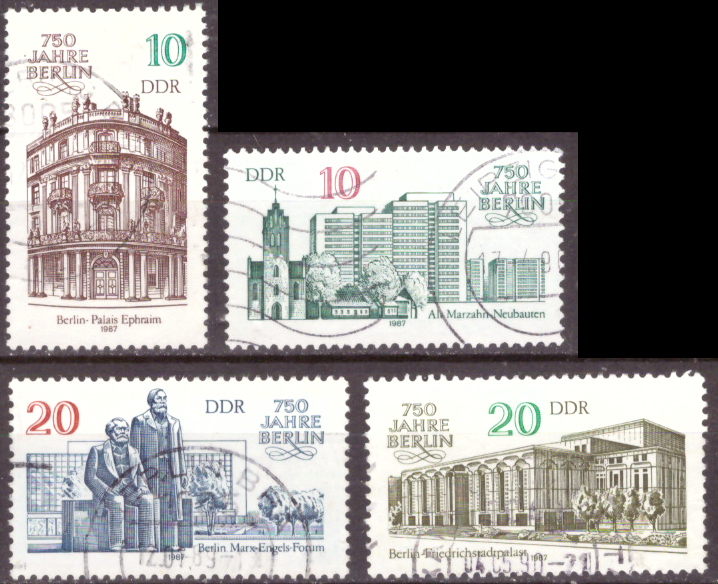 Briefmarken DDR 1987, Mi.Nr. 3075-3078 (geänderte Wertstufe), 750 Jahre Berlin (II). Gestempelt