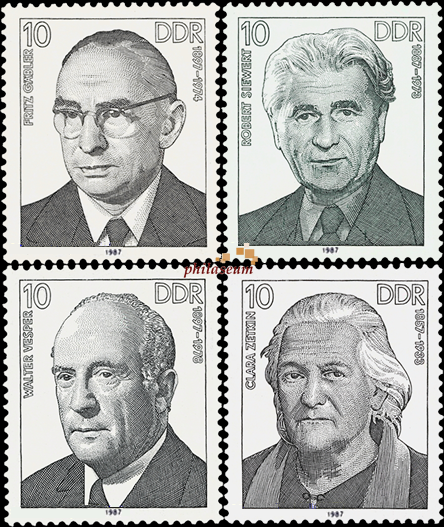 Briefmarken DDR 1987, Mi.Nr. 3082-3085, Persönlichkeiten der deutschen Arbeiterbewegung (XIV). Postfrisch