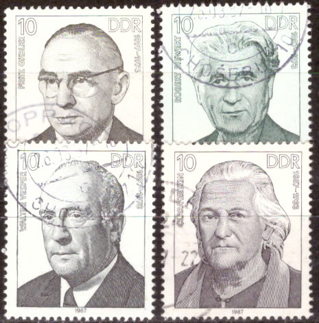 Briefmarken DDR 1987, Mi.Nr. 3082-3085, Persönlichkeiten der deutschen Arbeiterbewegung (XIV). Gestempelt