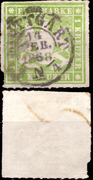Briefmarken Altdeutschland Württemberg 1865, Mi. Nr. 30 geschnitten, Wappen, Gestempelt