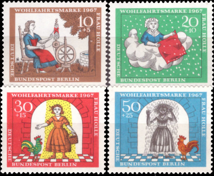 Briefmarken Berlin 1967, Mi.Nr. 310-313, Wohlfahrt: Märchen der Brüder Grimm (IV): „Frau Holle“. Postfrisch