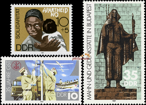 Briefmarken DDR 1987, Mi.Nr. 3105, 3117, 3122. Postfrisch