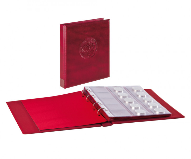 LINDNER Ringbinder "Half Penny" inkl. 10 Münzblätter in Weinrot