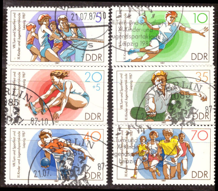 Briefmarken DDR 1987, Mi.Nr. 3111 - 3116, Turn- und Sportfest. Gestempelt