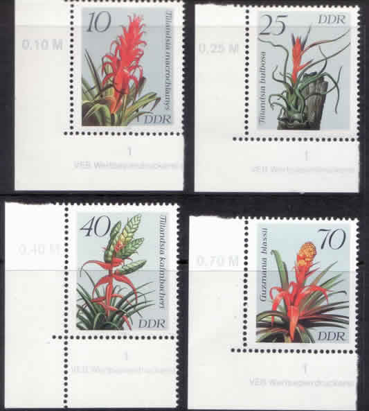 Briefmarken: DDR 1988, Mi. Nr. 3149-3152 DV mit Druckvermerk, Bromelien. Postfrisch