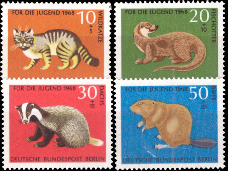 Briefmarken Berlin 1968, Mi.Nr. 316-319, Jugend: Vom Aussterben bedrohte Tiere. Postfrisch
