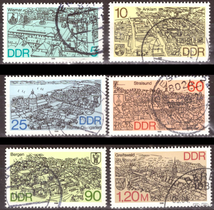 Briefmarken: DDR 1988, Mi. Nr. 3161-3166, Stadtansichten. Gestempelt