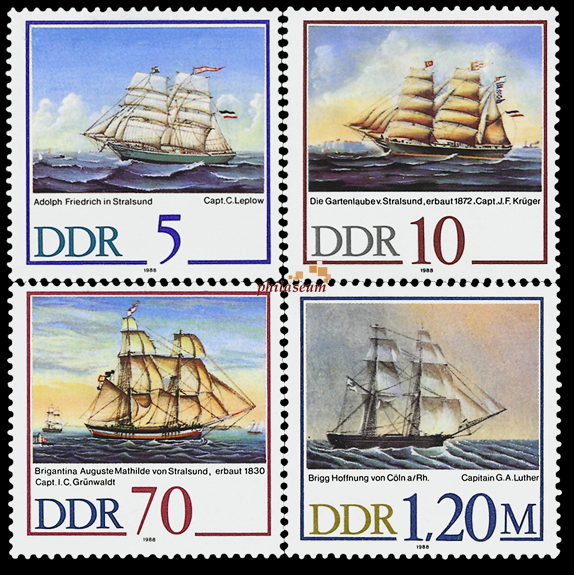 Briefmarken: DDR 1988, Mi. Nr. 3198-3201, Segelschiffe. Postfrisch