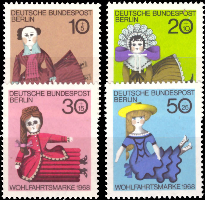 Briefmarken Berlin 1968, Mi.Nr. 322-325, Wohlfahrt: Alte Puppen. Postfrisch