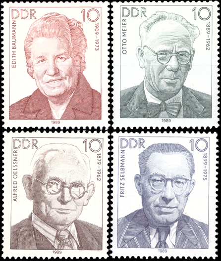 Briefmarken DDR 1989, Mi.Nr. 3222-3225, Persönlichkeiten der deutschen Arbeiterbewegung (XV). Postfrisch