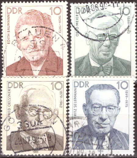 Briefmarken DDR 1989, Mi.Nr. 3222-3225, Persönlichkeiten der deutschen Arbeiterbewegung (XV). Gestempelt
