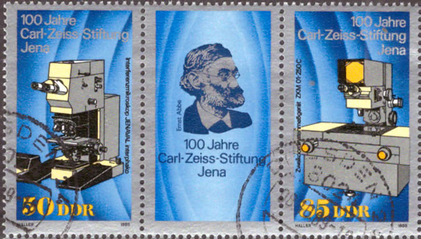 Briefmarken DDR 1989, Mi.Nr. 3252-3253 (WZd802) Dreierstreifen, Carl-Zeiss-Stiftung, Gestempelt