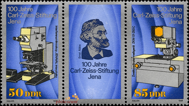 Briefmarken DDR 1989, Mi.Nr. 3252-3253 (WZd802) Dreierstreifen, Carl-Zeiss-Stiftung, Postfrisch