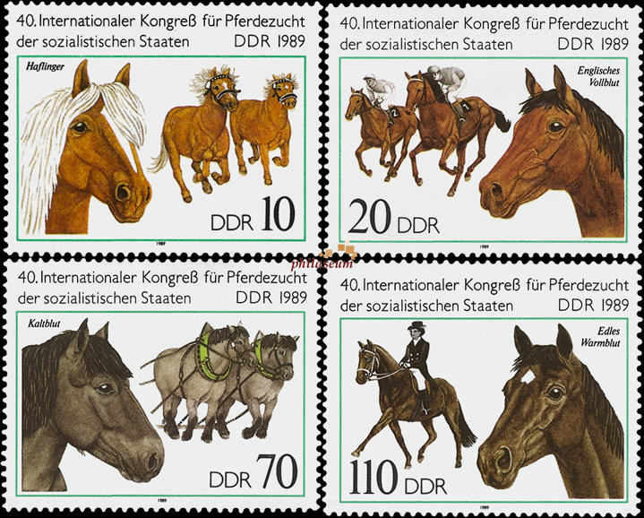 Briefmarken DDR 1989, Mi.Nr. 3261-3264, Pferdezucht. Postfrisch