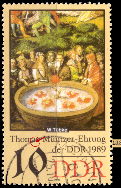 Briefmarken DDR 1989, Mi.Nr. 3270 I Plattenfehler I "a" von "Thomas" mit Strich, Gestempelt