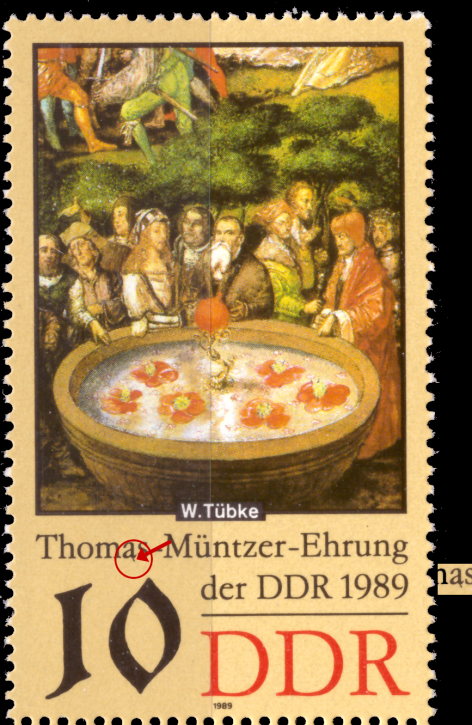 Briefmarken DDR 1989, Mi.Nr. 3270 I Plattenfehler I "a" von "Thomas" mit Strich, Postfrisch *