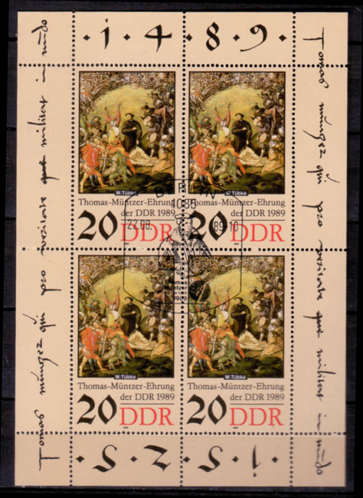 Briefmarken DDR 1989, Mi.Nr. 3271 Kleinbogen, Thomas Müntzer (II), Gestempelt