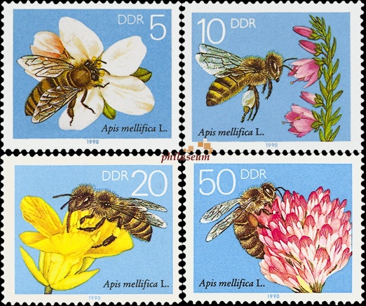 Briefmarken DDR 1990, Mi.Nr. 3295-3298, Die Biene. Postfrisch