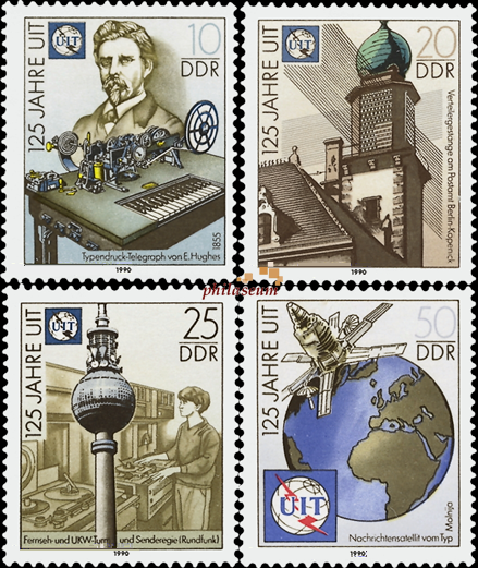 Briefmarken DDR 1990, Mi.Nr. 3332-3335, Int. Fernmeldeunion (ITU). Postfrisch