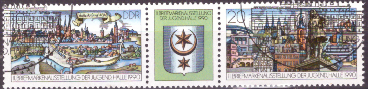 Briefmarken DDR 1990, Mi.Nr. 3338-3339 Dreierstreifen, Briefmarkenausstellung. Gestempelt