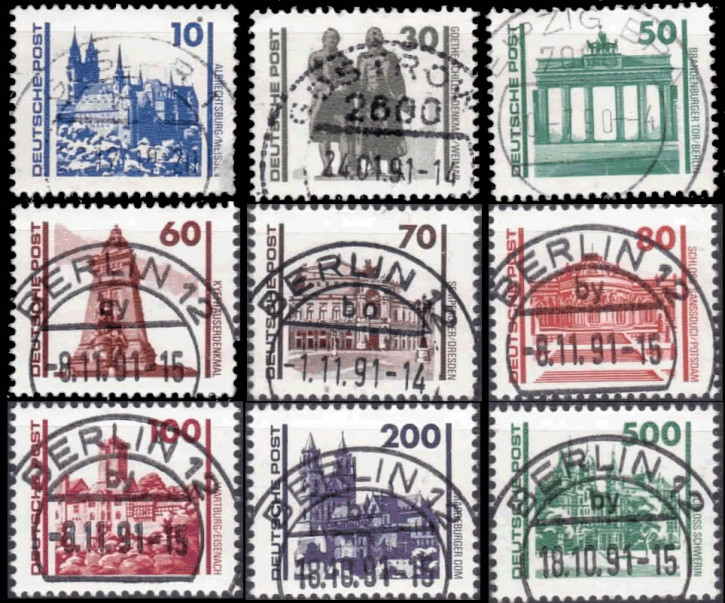 Briefmarken: DDR 1990 Mi.Nr. 3344-3352, Bauwerke und Denkmäler. Gestempelt