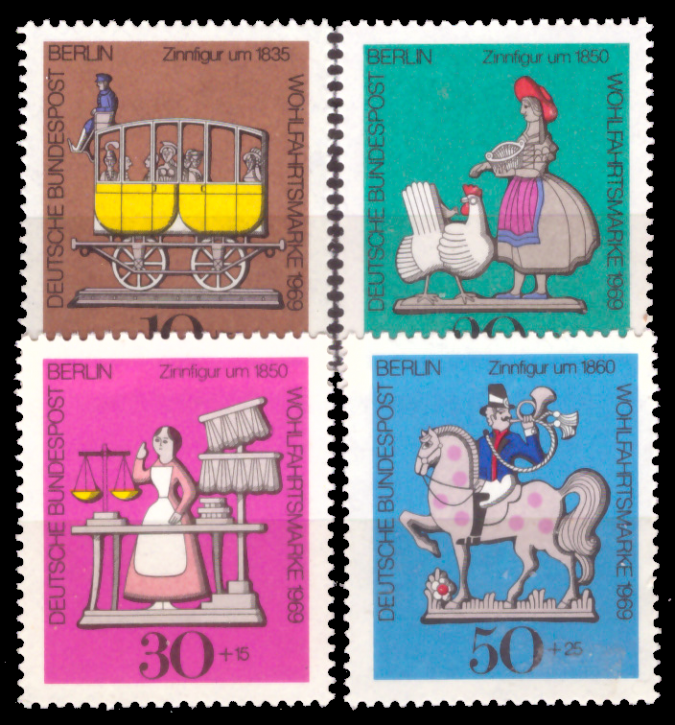 Briefmarken Berlin 1969, Mi.Nr. 348-351, Wohlfahrt: Zinnfiguren. Postfrisch