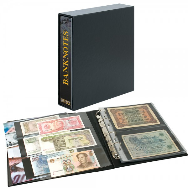 LINDNER Banknotenalbum PUBLICA M mit 20 beidseitig bestückbaren Folienblättern in zwei Ausführungen - mit Schutzkassette