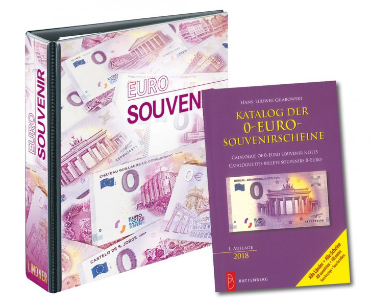 LINDNER Set: PUBLICA M Sammelalbum für 0-Euro Souvenirscheine mit 10 beidseitig bestückbaren Folienblättern, inkl. Katalog der 0-Euro-Souvenirscheine