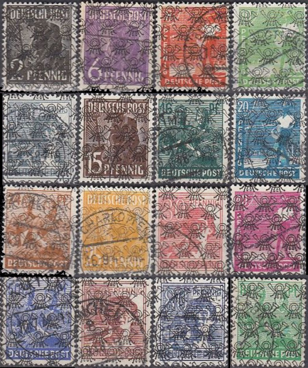 Briefmarken Alliierte Besetzung (Bi-Zone) 1948, Mi.Nr. 39 II - 51 II (ohne Mi.Nr. 49 II), Freimarken (Netzaufdruck), Gestempelt