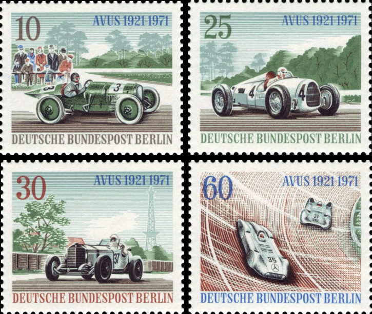 Briefmarken Berlin 1971, Mi.Nr. 397-400, Blockmarken: 50 Jahre AVUS-Rennen. Postfrisch
