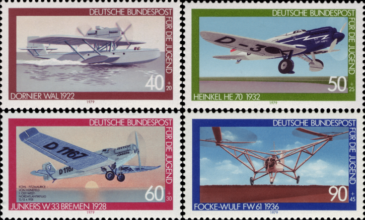 Briefmarken BRD (Bund) 1979, Mi.Nr. 1005-1008, Jugend: Luftfahrt. Postfrisch