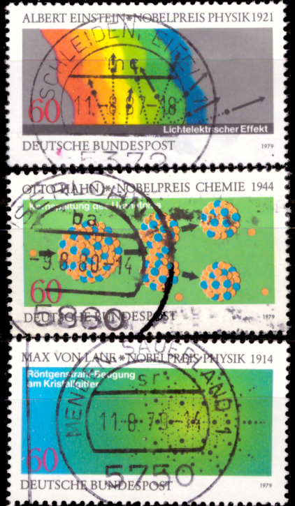Briefmarken BRD (Bund) 1979, Mi.Nr. 1019-1021, Nobelpreisträger der Physik und Chemie. Gestempelt