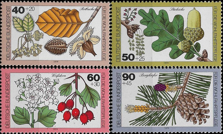 Briefmarken BRD (Bund) 1979, Mi.Nr. 1024-1027, Wohlfahrt: Blätter, Blüten und Früchte des Waldes. Postfrisch