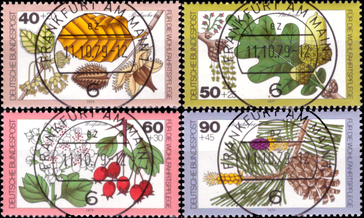 Briefmarken BRD (Bund) 1979, Mi.Nr. 1024-1027, Wohlfahrt: Blätter, Blüten und Früchte des Waldes. Gestempelt